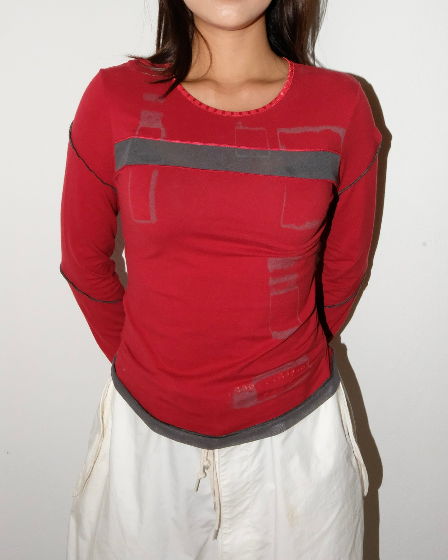 COP COPINE LONG SLEEVE RED STRIPE TOP