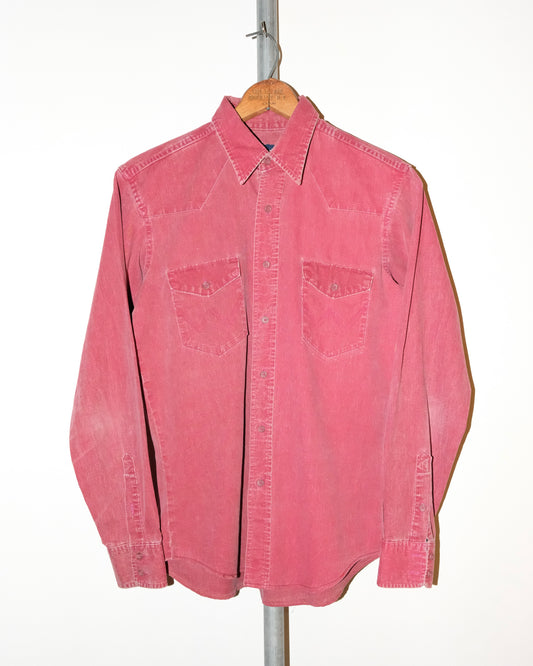 80s WRANGLER BRUSH POPPER FADED RED WESTERN SHIRT