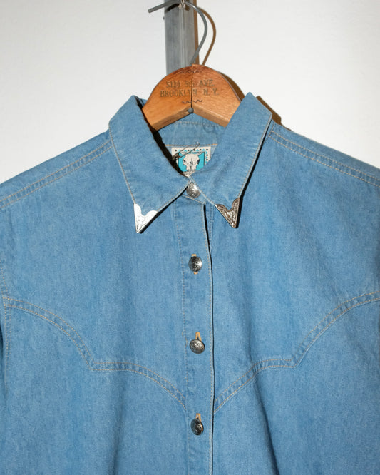 80s WESTERN SHIRT DENIM STEEL BUTTON