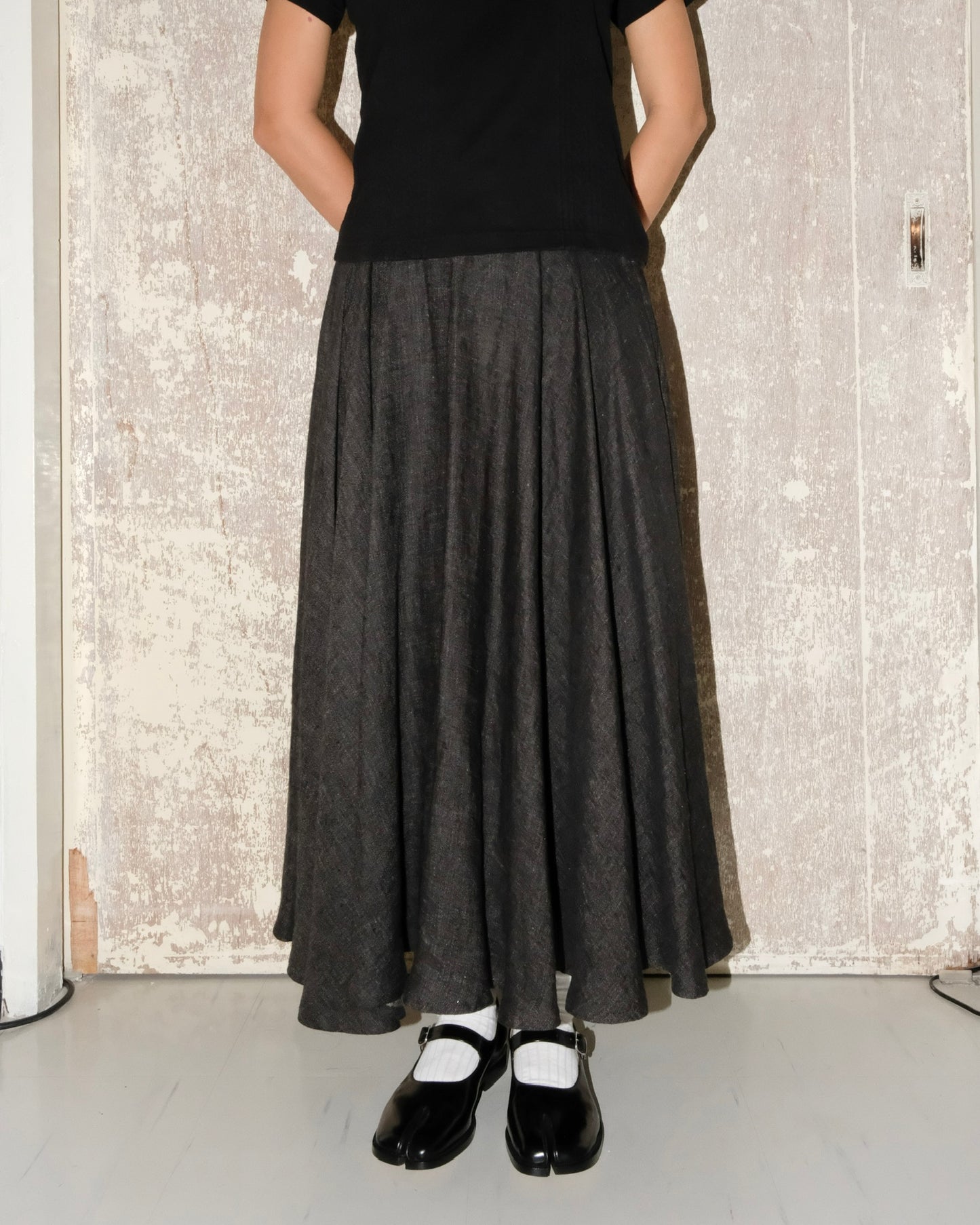 YOHJI YAMAMOTO LINEN FLARE MAXI CHACOAL